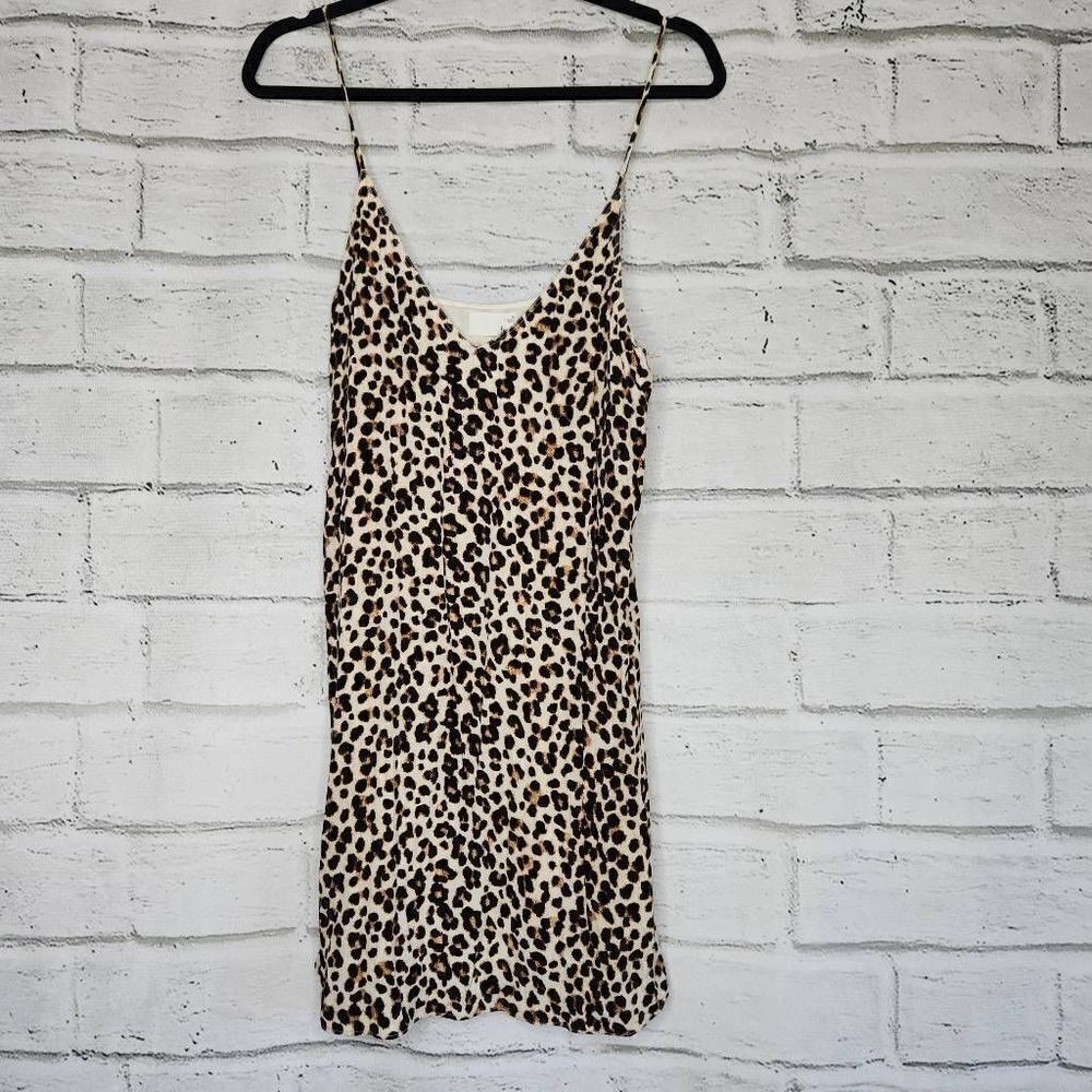 Wilfred Free Women's Tan Animal Print Spaghetti Strap Rayon Dress Medium NWT